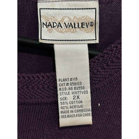 Napa Valley Short Sleeve Knit Top Purple Plus Sz 2X Zip Back Cotton Acrylic - Picture 4 of 9